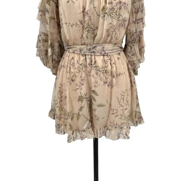 Zimmermann Unbridled Off-the-shoulder Ruffle‎ Romper Lilac Wisteria Floral - Picture 4 of 9